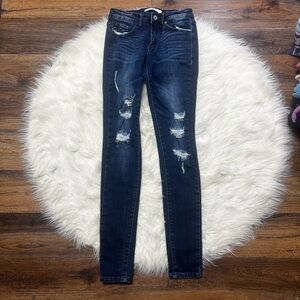 Kancan Dark Wash Destroyed Blue Denim Skinny Jean size Women’s 26 (Inches)